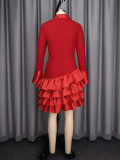 EVE Satin Patchwork Ruffled Party Dress GKEN-ADR060161
