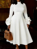 EVE Plus Size Solid Color Long Sleeve Midi Dress GKEN-ADR060207