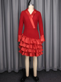 EVE Satin Patchwork Ruffled Party Dress GKEN-ADR060161