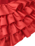 EVE Satin Patchwork Ruffled Party Dress GKEN-ADR060161