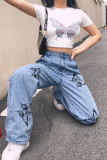 EVE Butterfly Print Fashion Straight Jeans GQLF-FF58712