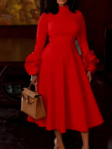 EVE Plus Size Solid Color Long Sleeve Midi Dress GKEN-ADR060207