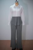 EVE Long Sleeve Solid Shirt Wide Leg 2 Piece Set GANY-LB2467