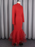 EVE Mesh Patchwork Long Sleeve Midi Dress GKEN-ADR060107