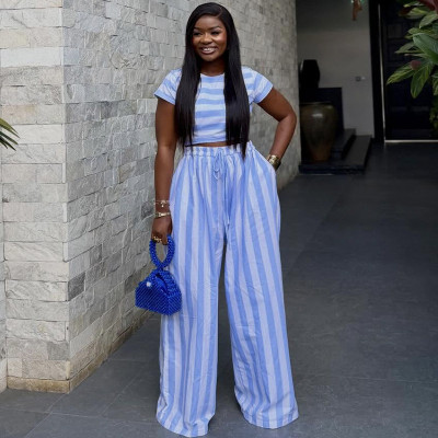 EVE Stripe Short Sleeve Two Piece Pants Set GANY-LB2484