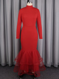 EVE Mesh Patchwork Long Sleeve Midi Dress GKEN-ADR060107