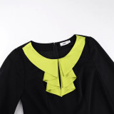 EVE Plus Size Long Sleeve Color Block Long Dress GKEN-ADR051014