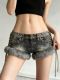 EVE Retro Fur Patchwork Studs Denim Shorts GQLF-3010