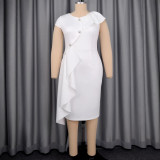 EVE Plus Size V Neck Irregular Ruffles Midi Dress GKEN-ADR051067