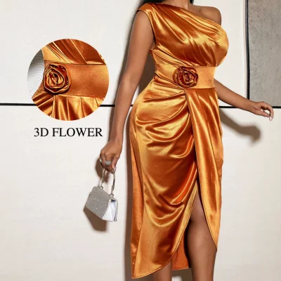 EVE Sexy Satin Single Shoulder Split Long Dress GKEN-ADR051227