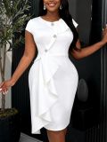 EVE Plus Size V Neck Irregular Ruffles Midi Dress GKEN-ADR051067
