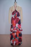 EVE Ruffles Sling Print Patchwork Maxi Dress GANY-LB2787