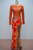 EVE Long Sleevel Print Pleated Maxi Dress GANY-LB2359