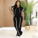 EVE Stripe Patchwork Sleeveless T Shirt Sport Pant Suit HNIF-MC016