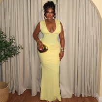 EVE Sexy V Neck Sleeveless Pleated Maxi Dress GANY-HB35
