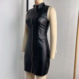 EVE PU Leather Zipper Sleeveless Mini Dress GPBY-8177