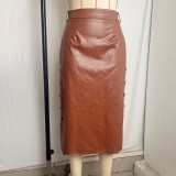 EVE PU Leather Split Long Skirts GPBY-9996