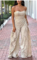 EVE Lace Hollow Out Tube Top Two Piece Pants Set OLYF-6196