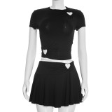 EVE Short Sleeve Solid Color Tops Two Piece Skirts Set GSBW-Q26ST030