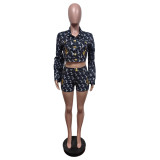 EVE Printed Embroidered Long-Sleeve Shorts Set MEM-88680
