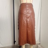 EVE PU Leather Split Long Skirts GPBY-9996