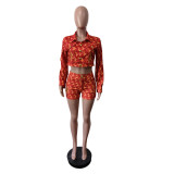 EVE Printed Embroidered Long-Sleeve Shorts Set MEM-88680