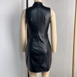 EVE PU Leather Zipper Sleeveless Mini Dress GPBY-8177