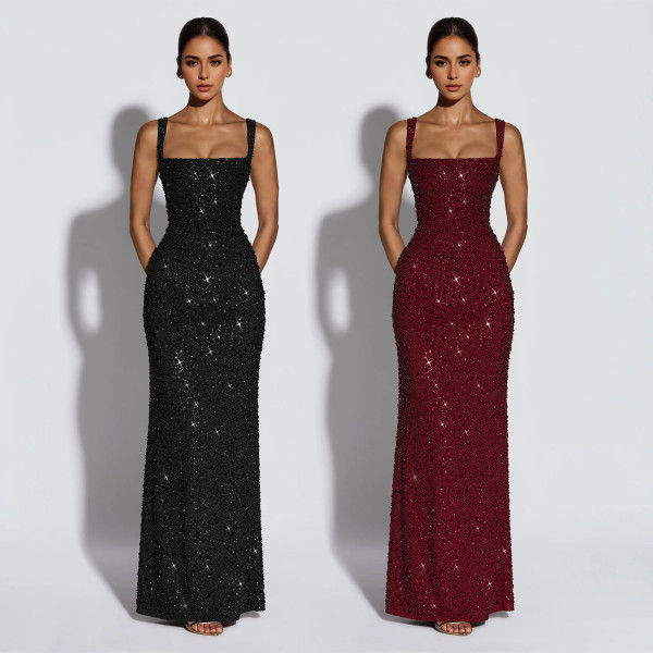 EVE Sexy Sleeveless Sequin Maxi Dress BY-7633