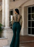 EVE Mesh Embroidery See Through Wide Leg Jumpsuit LA-6005