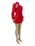 EVE Zipper Long Sleeve Coat Two Piece Skirts Set CH-26012