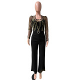 EVE Mesh Embroidery See Through Wide Leg Jumpsuit LA-6005
