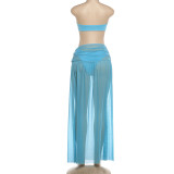 EVE Sexy Wrap Chest Bikinis Long Skirt Three Piece Swimsuit DLSF-K25F91023