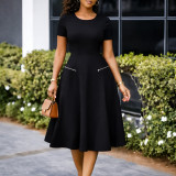 EVE Plus Size Short Sleeve Solid Color Midi Dress GATE-619