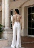 EVE Mesh Embroidery See Through Wide Leg Jumpsuit LA-6005