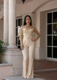 EVE Mesh Embroidery See Through Wide Leg Jumpsuit LA-6005