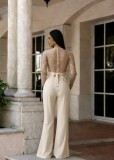 EVE Mesh Embroidery See Through Wide Leg Jumpsuit LA-6005