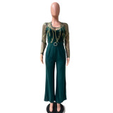 EVE Mesh Embroidery See Through Wide Leg Jumpsuit LA-6005