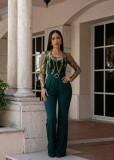 EVE Mesh Embroidery See Through Wide Leg Jumpsuit LA-6005