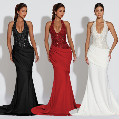 EVE Halterneck Sequin Backless Maxi Dress BY-7642
