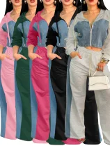 EVE Long Sleeve Color Block Two Piece Pants Set YH-9010