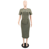 EVE Short Sleeve Solid Color Midi Dress GYLY-11111