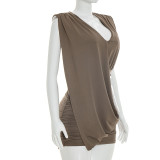 EVE Sleeveless Solid Color Loose Ruched Mini Dress GSZM-C26DS049
