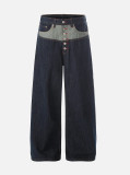 EVE Plus Size Button-front Color Block Patchwork Jeans GYLN-4697