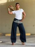 EVE Plus Size Button-front Color Block Patchwork Jeans GYLN-4697
