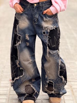 EVE Washed Holes Patchwork Loose Jeans GYLN-1106