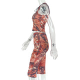 EVE Retro Prints Sleeveless Two Piece Pants Set GJYO-919160