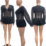 EVE Mesh Patchwork Ruffes Romper NYF-8207