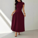 EVE Solid Color Short Sleeve Knits Long Dress GSRX-SRX711