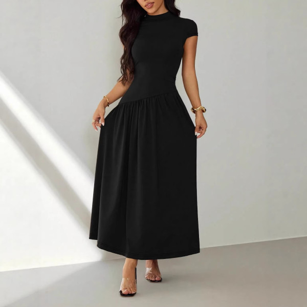 EVE Solid Color Short Sleeve Knits Long Dress GSRX-SRX711