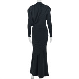 EVE Long Sleeve Solid Color Ruched Maxi Dress GJYO-305058